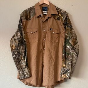 Wrangler long sleeve pearl snap western shirt Realtree camo canvas tan XL